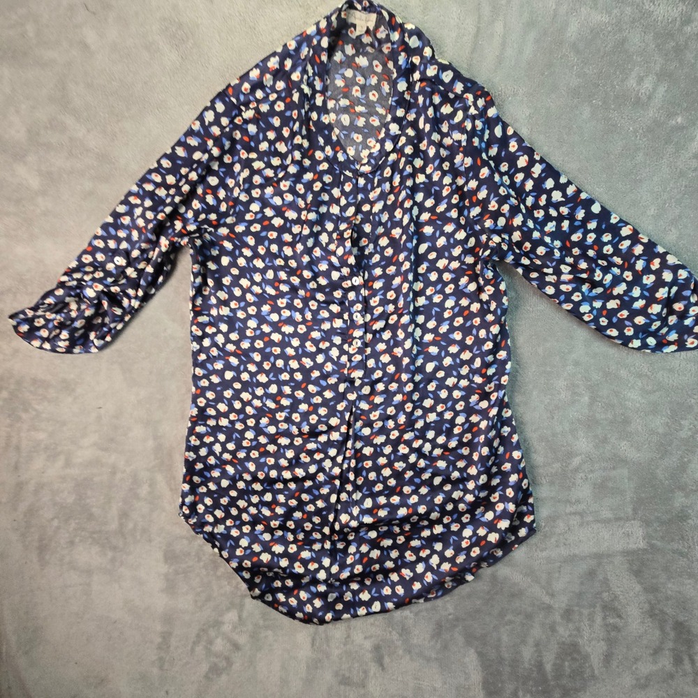 Antilia Femme Floral Blouse Women S Navy Blue Button Down Cottagecore‎ Boho Top